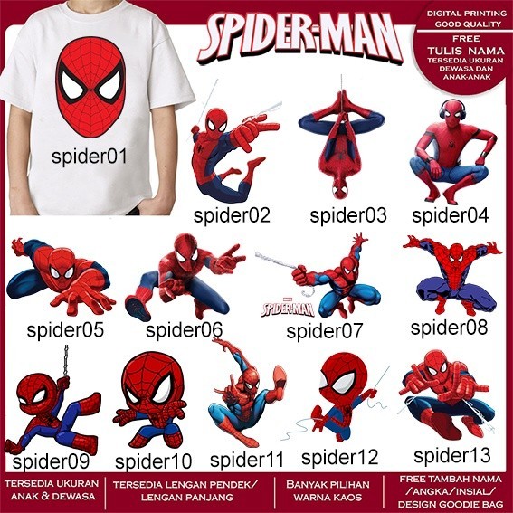 FREE NAMA Kaos Baju Print Anak / Dewasa / Family SPIDERMAN