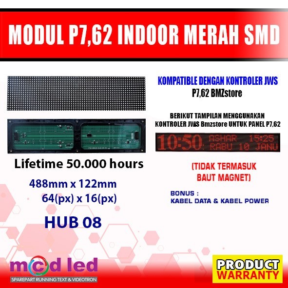 Modul Led Panel Running Text Indoor P7,62 Merah Smd Terbaru