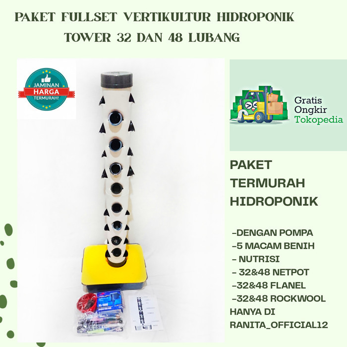 (TERMURAH) FULL SET VERTIKULTUR HIDROPONIK TOWER 32 LUBANG