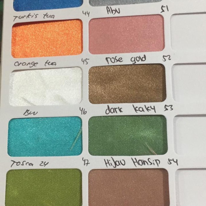 kain satin silk 1 roll 50 yards harga 1 pis