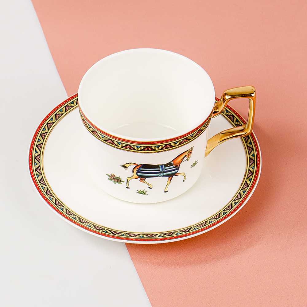 Hermes Set Cangkir Piring Kopi Luxury Ceramic Mugs 200ml - E212