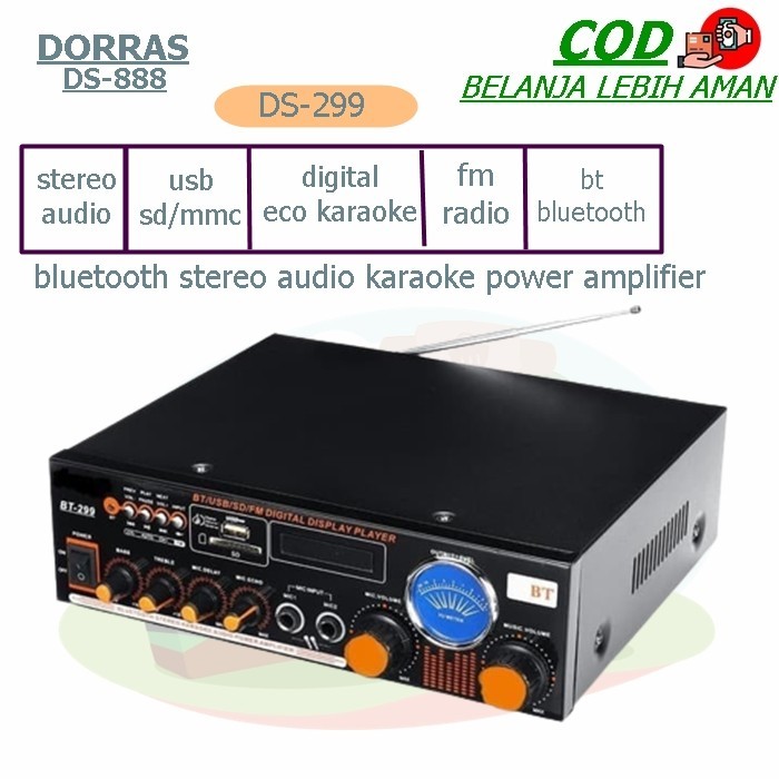 Audio Power Amplifier Dorras DS-299 - Amplifier Bluetooth Usb/Sd/Fm