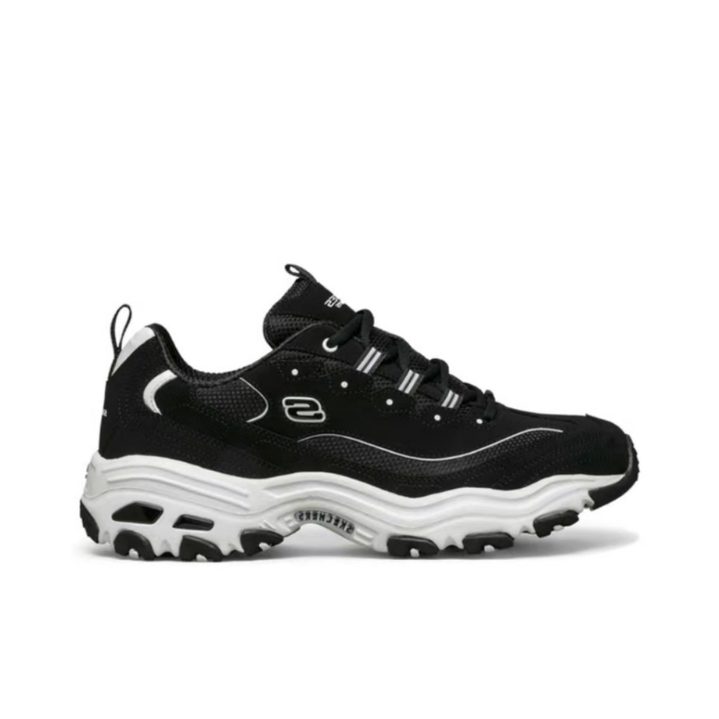 Sepatu Kasual Low Top Skechers D'LITES Panda, Sepatu Olahraga, Sepatu Ayah, Unisex Hitam dan Putih |