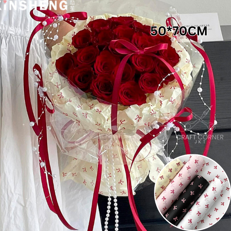 

[PACK] Kertas Motif Pita 50*70cm /Cello Florist Buket Bunga / Bungkus Kertas Kado