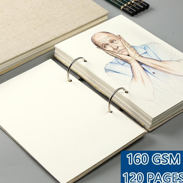 

eq-77 [COD] Retro Spiral Sketchbook buku gambar sketsa 60 lembar Linen Hardcover 120 Pages 160GSM Refillable Notebook for Art Supplies Watercolor Drwaing Original