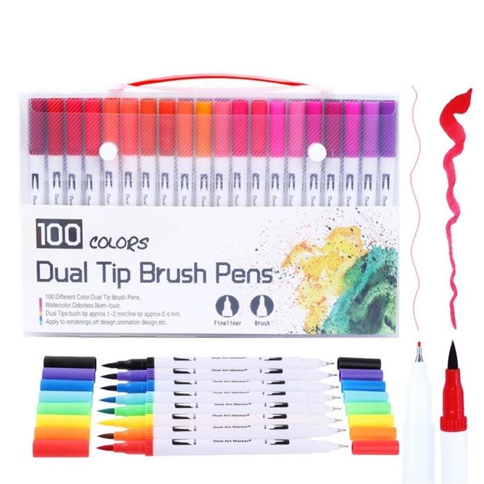 

T E R B A R U 100Pcs Brush Pens Kit Hand Writing Brush Pen Watercolor Painting Mark