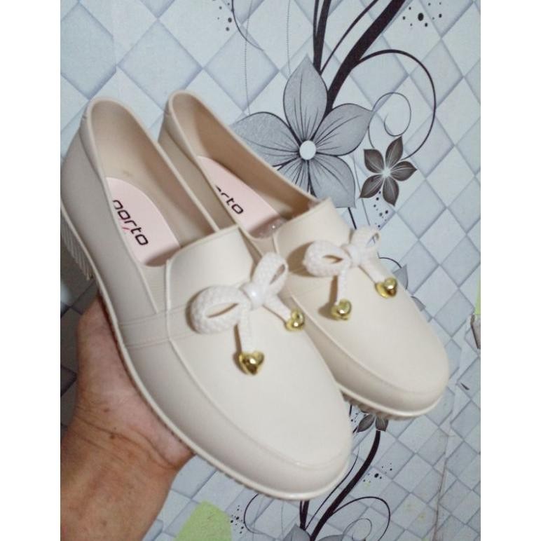 Hl - Porto Lady Sui/Sepatu Karet Plat Shoes Wanita Motif Pita Kecil Hak 3 Cm Size 37-41