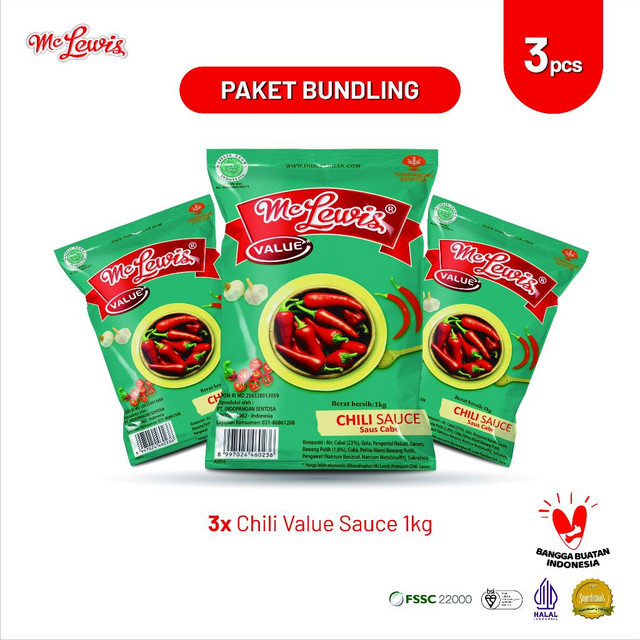 

[Paket Bundle] Mc Lewis Chili Value 1 Kg x 3 Pcs