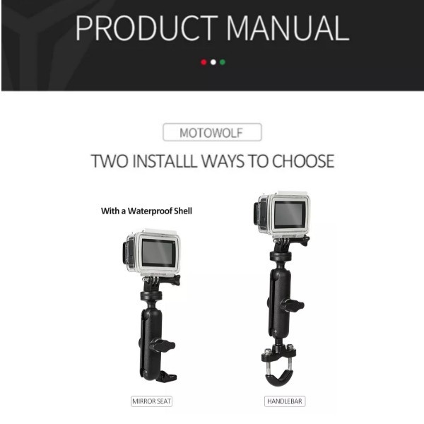 Breket Gopro Action Cam Holder Kamera Motor Camera 360 Motowolf Spion