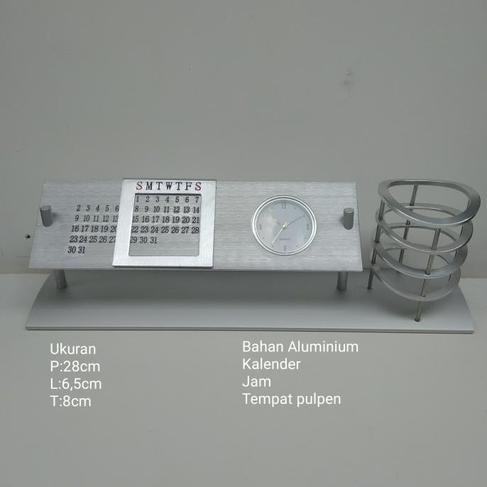 

Jam Kalender Meja Tempat Pulpe Atau Hiasan Kantor Aluminium 28X8X6,5Cm Kualitas Premium