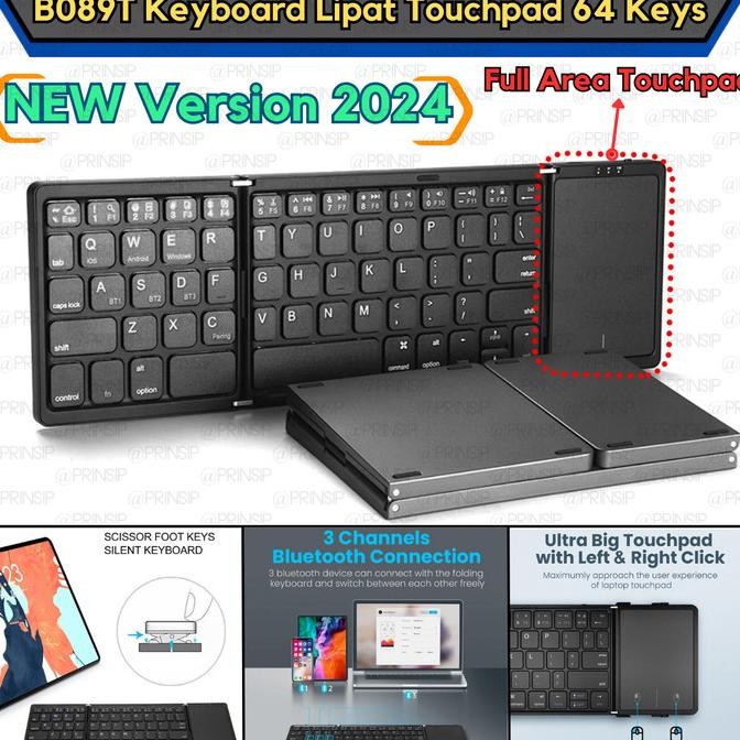 Ready Keyboard Lipat Wireless Bluetooth, Portable Foldable Keyboard Touchpad Premium