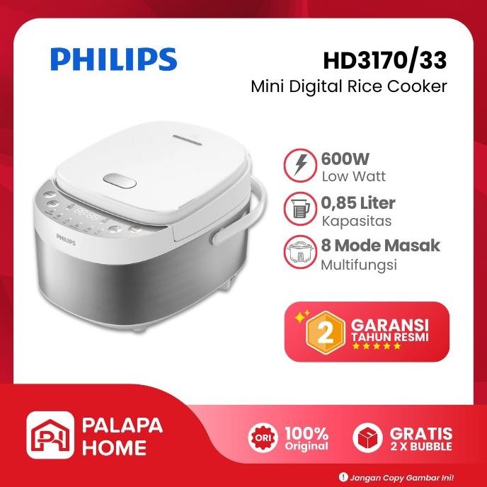 PHILIPS MINI RICE COOKER DIGITAL 0,85 LITER HD3170/33 PENANAK NASI MEJIKOM KAPASITAS KECIL PHILLIPS 