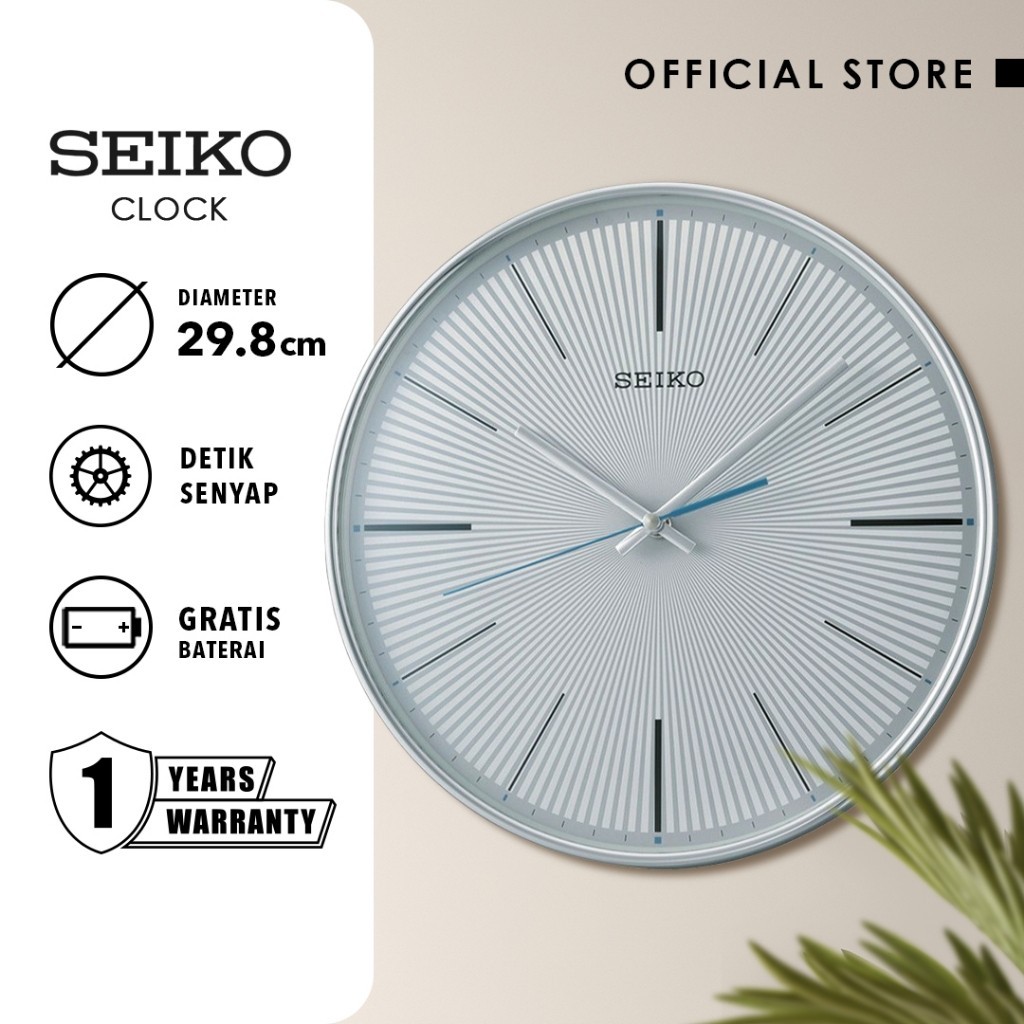 Jam Dinding Seiko QXA733S Detik Senyap Silver Chrome Original