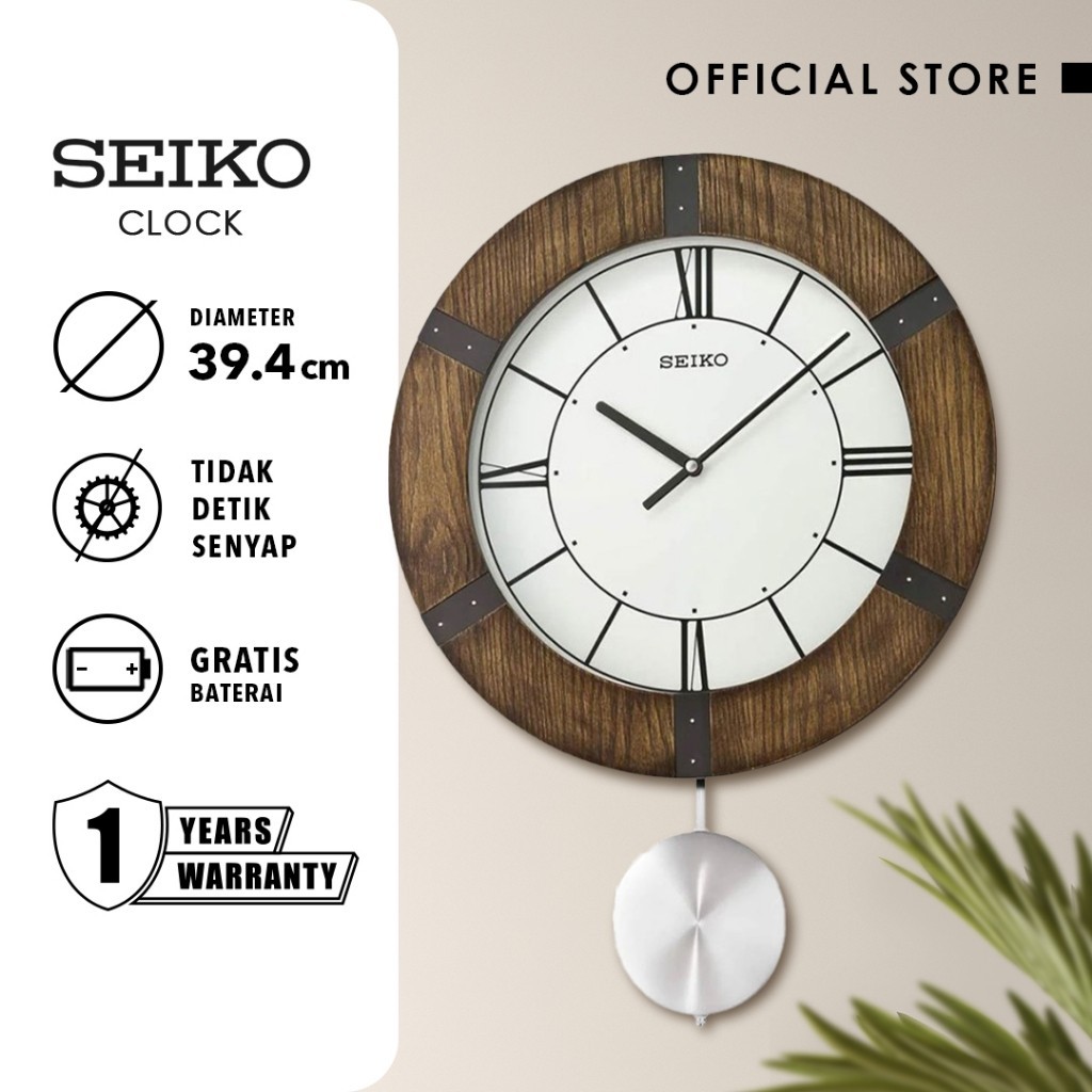 Jam Dinding Kayu Seiko Clock QXC241B 39.4cm Analog Mason Pendulum Wall Ori