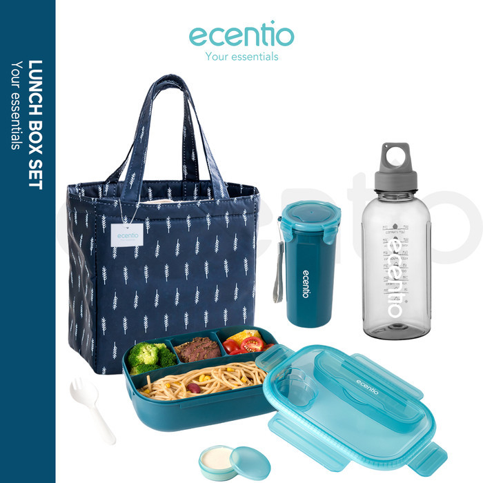 ecentio Kotak Makan Set Lunch Box Anti bocor Bottle Lunch Bag BPA Free