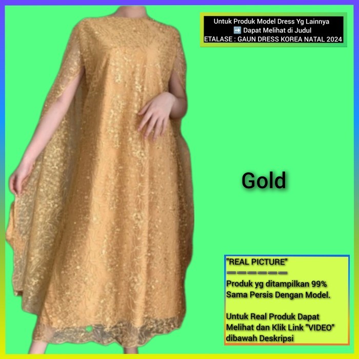 HARGA DISKON dress jumbo wanita brukat widya baju natal pesta bigsize gaun gold