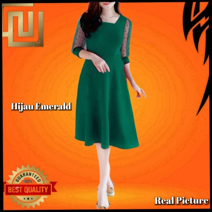 TERMURAH Baju Gaun Pesta Wanita Elonire Dress Natal Korea Terbaru Hijau Sage