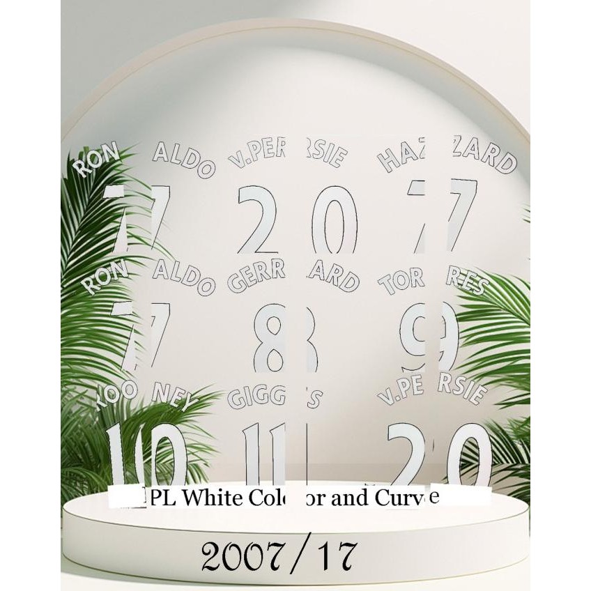 

2007-17 PRE-LEA-GUE RONALDO NAME SETS HOME WHITE COLOR CURVED NAME TOP QUALITY IRON ON NAME AND NUMBER 2017 2410T