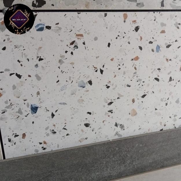granit lantai/teras/carport 6060 motif terazzo white Matt by granito H24C