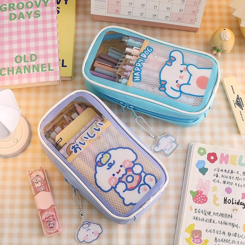 

see-97 Tempat Pensil Transparan Anti Air Motif Kartun Kawaii Dengan Resleting Berkualitas