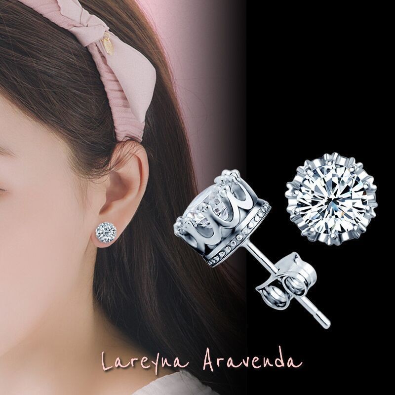 MURAH LAREYNA ARAVENDA ANTING WANITA KOREA SILVER S925 MOTIF CROWN KRISTAL CRYSTAL AT001 PREMIUM