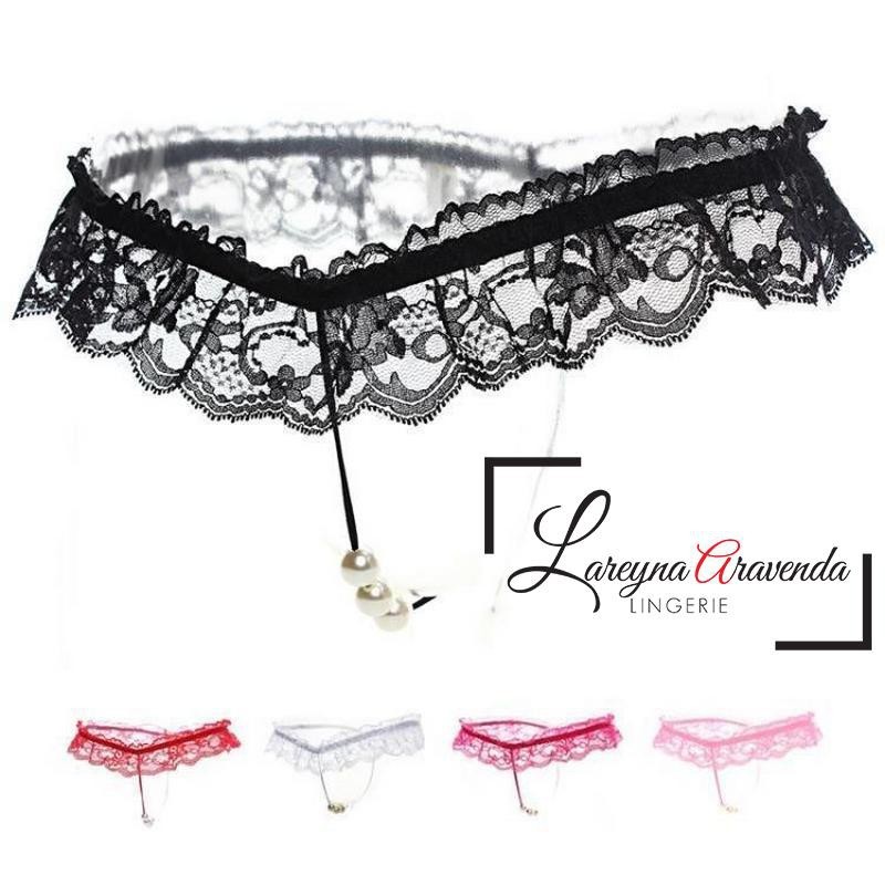 MURAH G STRING SEKSI WANITA MODEL THONG PEARL LACE CD014 PREMIUM
