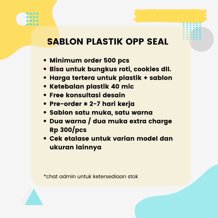 

Sablon Custom Plastik OPP Seal Bungkus Makanan Roti Kue - 15 x 18