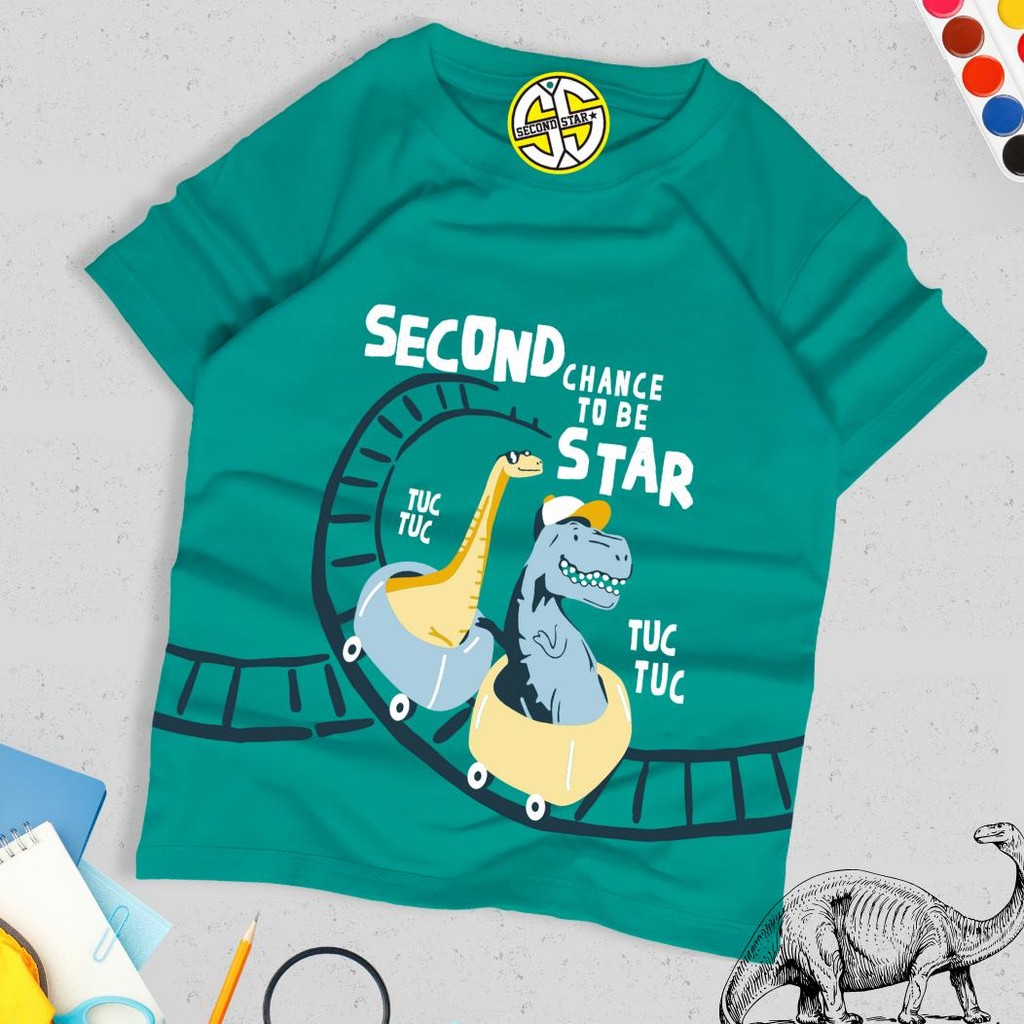 er-90 Second Star baju anak Laki-laki perempuan  Kaos oblong 3,5-12 tahun unik Motif Dino dan Hewan 