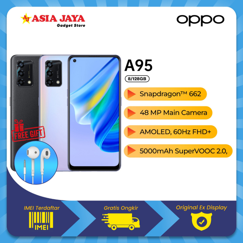 OPPO A95 RAM 8/128GB NFC AMOLED 6.43 Inch 33W Flash Charge + 5000 mAh Battery Original Second Mulus 