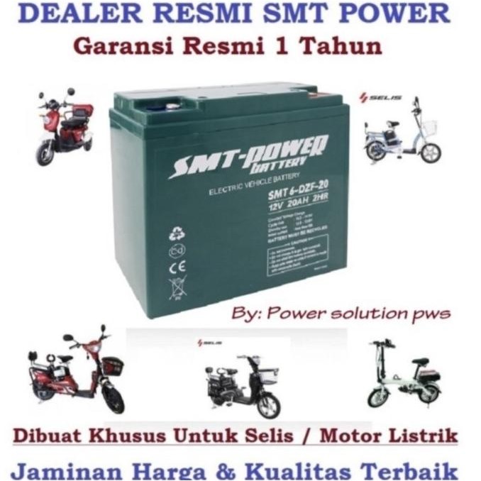 Aki / Baterai Sepeda motor listrik baru Smt power 6DZF20 12V 20Ah 2HR Support utk semua merk kendara