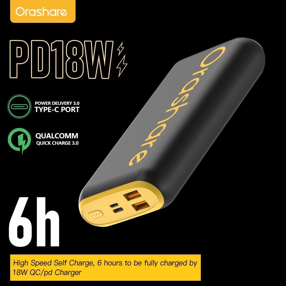 Powerbank Fast Charging Orashare O20Pro 20000Mah Quick Charge 3.0 Type C Pd 20W Powerbank Murah Wire