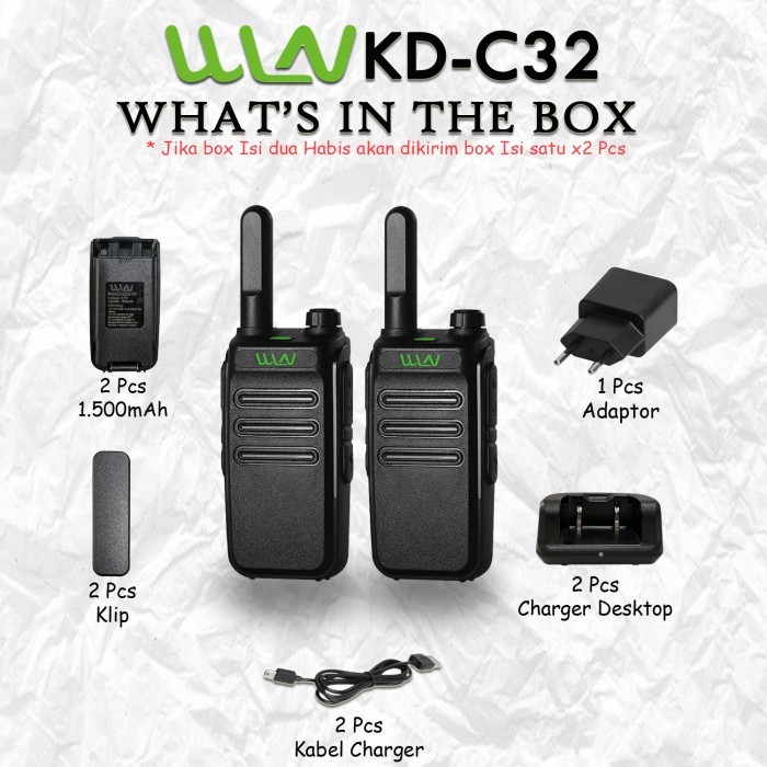 Walkie Talkie Wln Kd-C32 (Isi 2 Pcs) Hitam Baterai 1500Mah