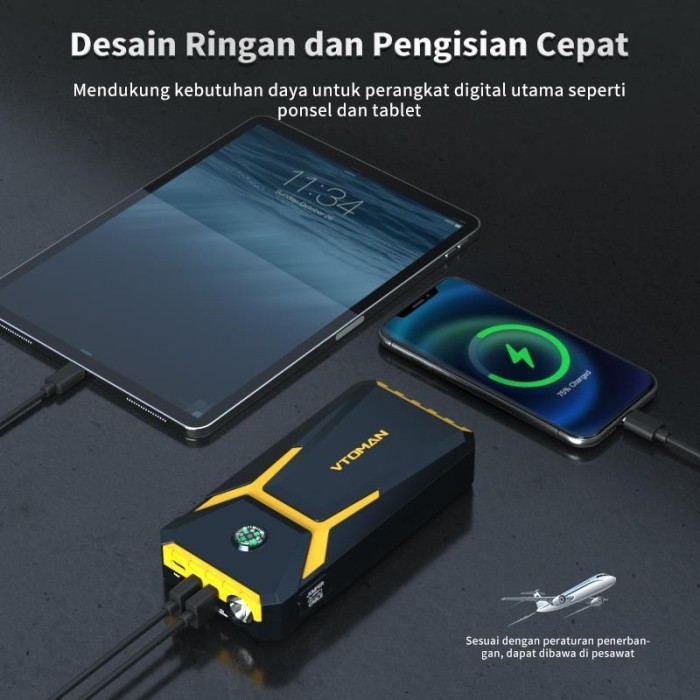 Vtoman V6 Jump Starter Mobil Jumper Aki 10.000 Mah Jumper Powerbank Terbaru