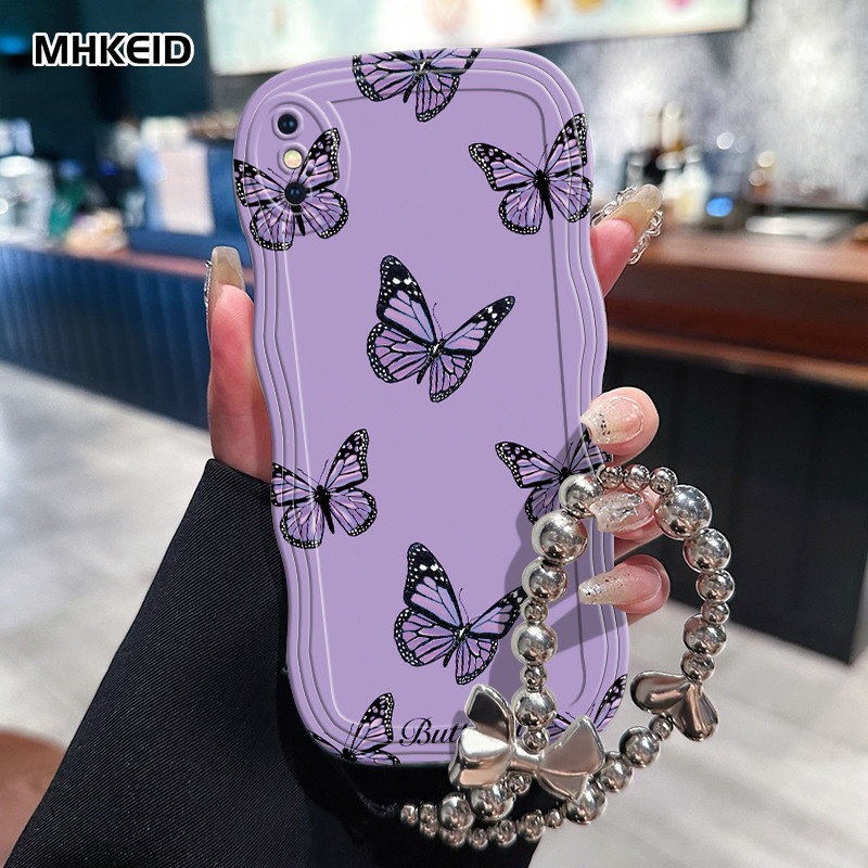MHKEID Casing Hp Untuk iPhone X XS Max Xr Case HP Casing cantik model kupu-kupu Kesing Cesing rantai