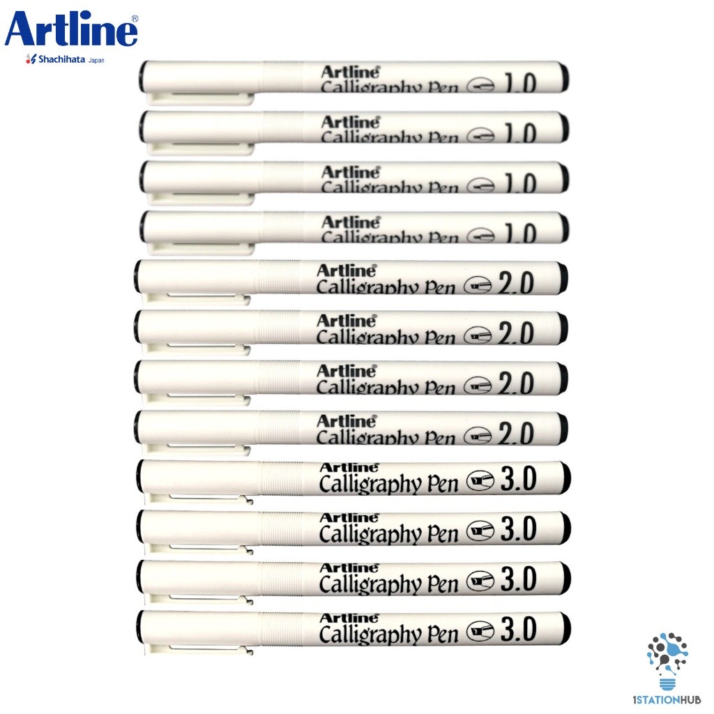 

12 Buah Pena Arab Kaligrafi Artline Pahat Tinta Hitam/Tulisan Ujung Pena Baji Khat |F1C0D9F8|