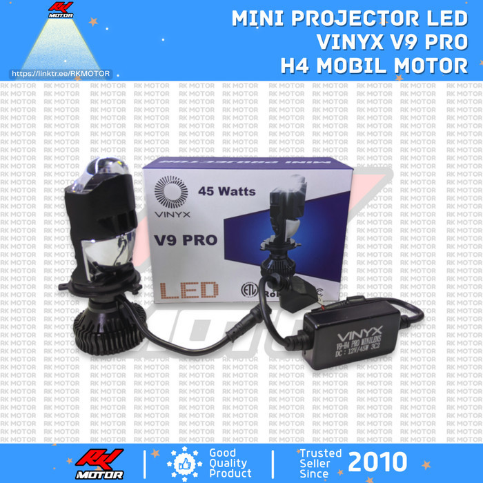 Lampu Mini Projector LED H4 Vinyx V9 Pro High Low 45 Watt Mobil Motor