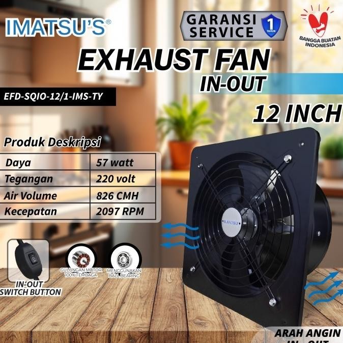 EXHAUST FAN BESI IN OUT 12 INCH WALL AIR DUCT BOOSTER FAN 12" KIPAS HEXOS DINDING 2 ARAH / KELUAR MA