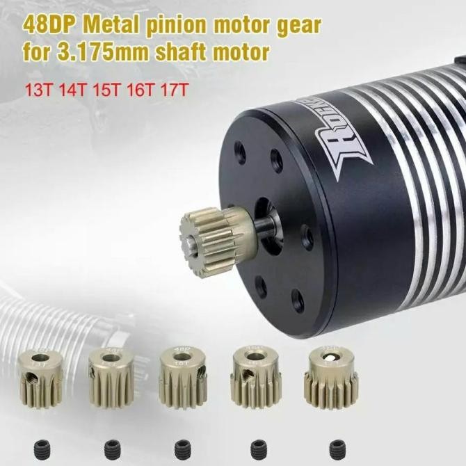 Terupdate Metal Pinion Motor Gear Surpass Rocket 48 Dp 3.175 Mm Shaft 13T - 20T