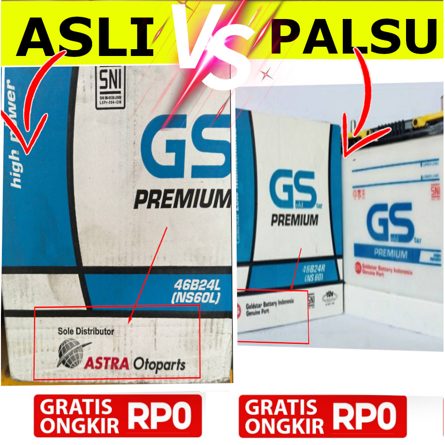 Aki GS Premium NS60L / 46B24L Astra Otoparts Aki Mobil Original Bukan GS KW GS Gold Star