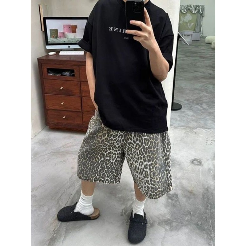 Celana Pendek Cetak Macan Tutul Antik Celana Motif Macan Tutul Pria Jalan Goreng Pu Shuai