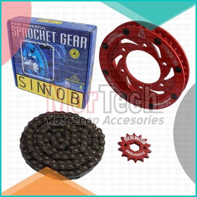 Gear Set Rantai Motor / Chain Kit Sinnob Premium MX King Merah 140BZ4