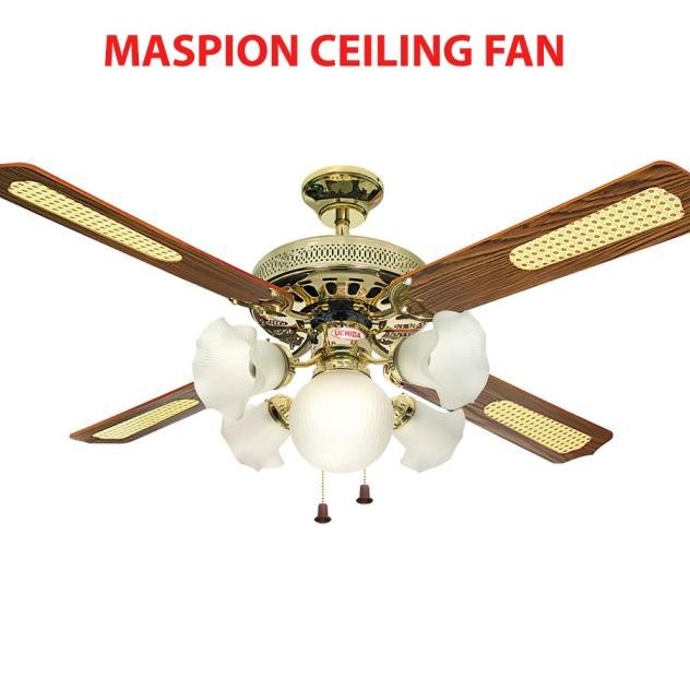 Ceiling Fan Kipas Angin Gantung Baling- Baling Kayu 5 Lampu Hias