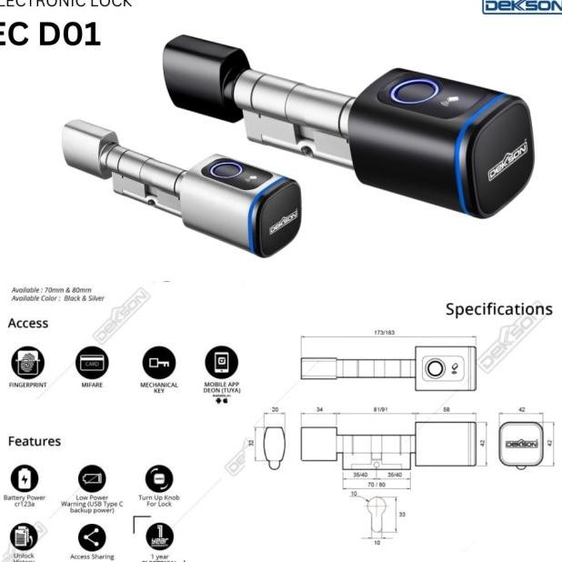 Dekkson Smart Home Cylinder Silinder Kunci Pintu Door Lo Ec D01