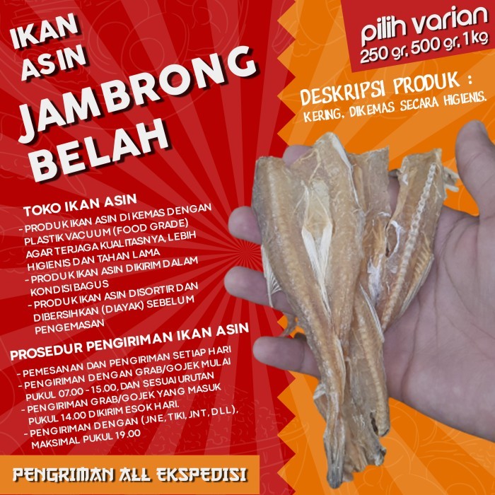 

Ikan Asin Jambrong Belah Sitting Tipis Kering Belah Super New