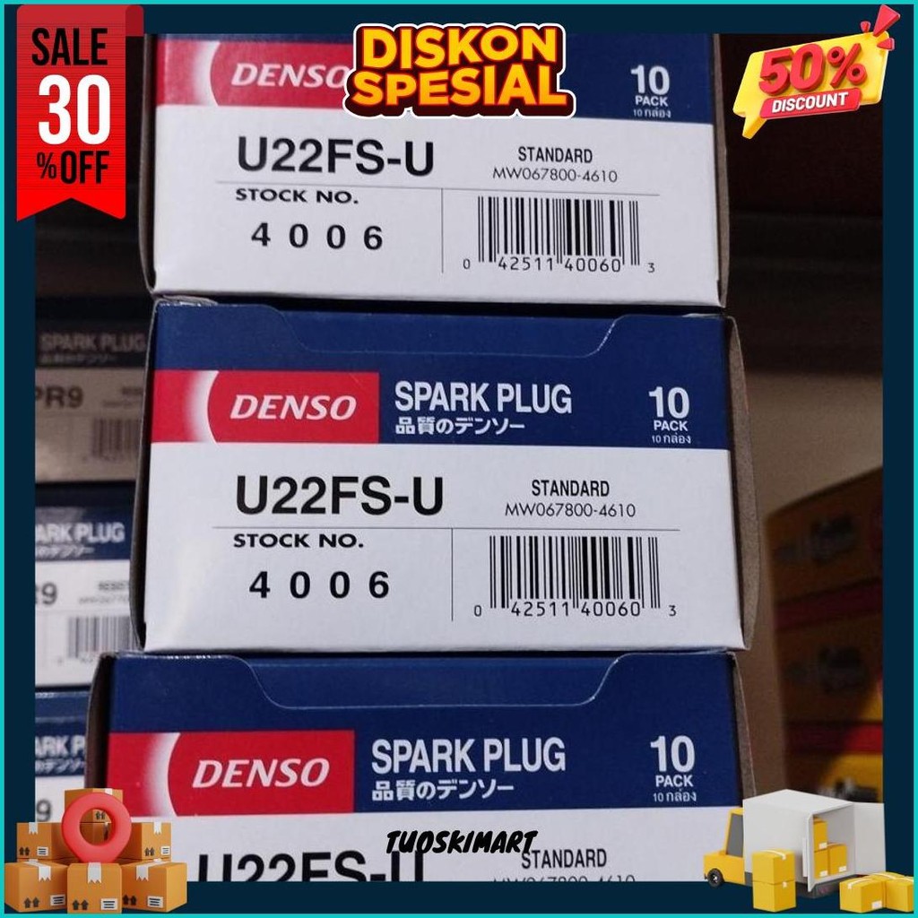 Busi Denso U22Fs-U  1 Kotak Isi 10 Pcs Untuk Motor Mio, Grand, Supra, Shogun, Smash Kilat