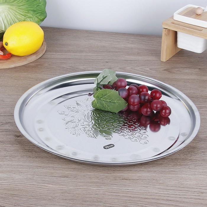 Baki Tray Nampan Stainless Bulat Motif