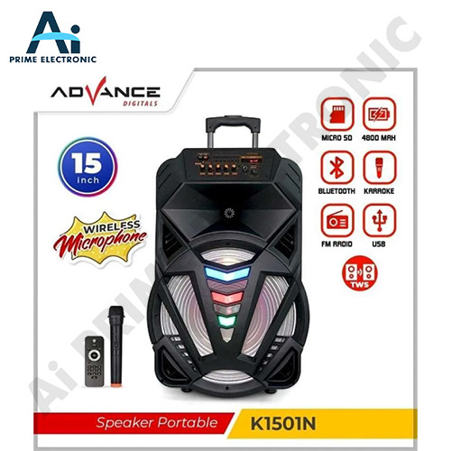 ORIGINAL ADVANCE K 1501N Speaker Portable Bluetooth mic Wireless 15 inch
