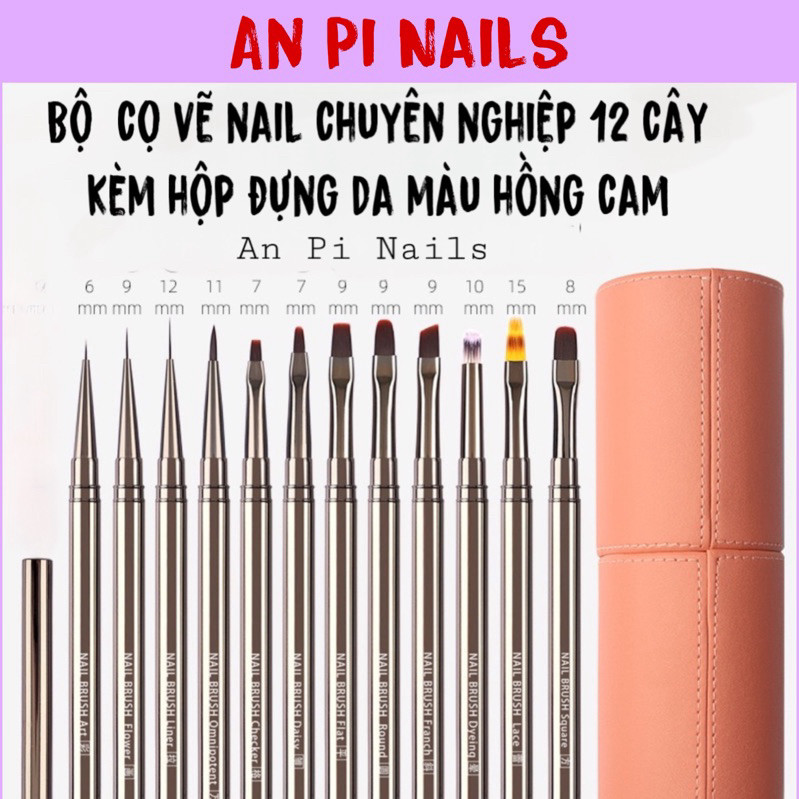 

Set kuas profesional berisi 12 buah dengan wadah jinjing oranye-merah muda, An Pi Nails |c3mrnLCo|