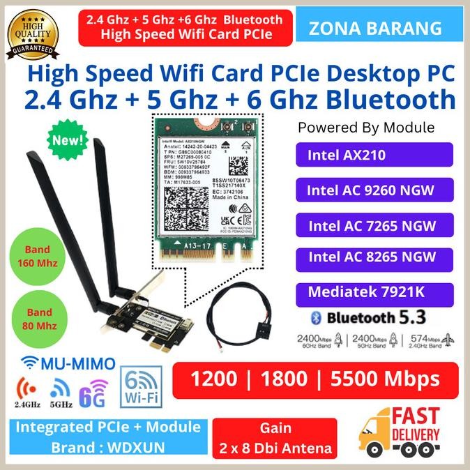 TERMURAH - High Speed Wifi Card PCIe Dual Band AX210 AC9260 AC7265 AC8265 MT7921K