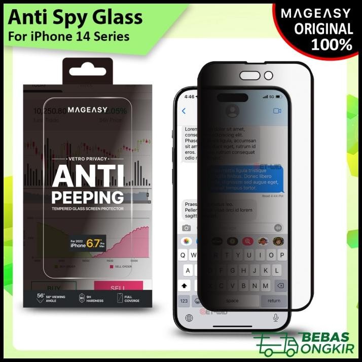 Tempered Glass Anti Spy Iphone 14 Pro Max Plus Mageasy Vetro Privacy